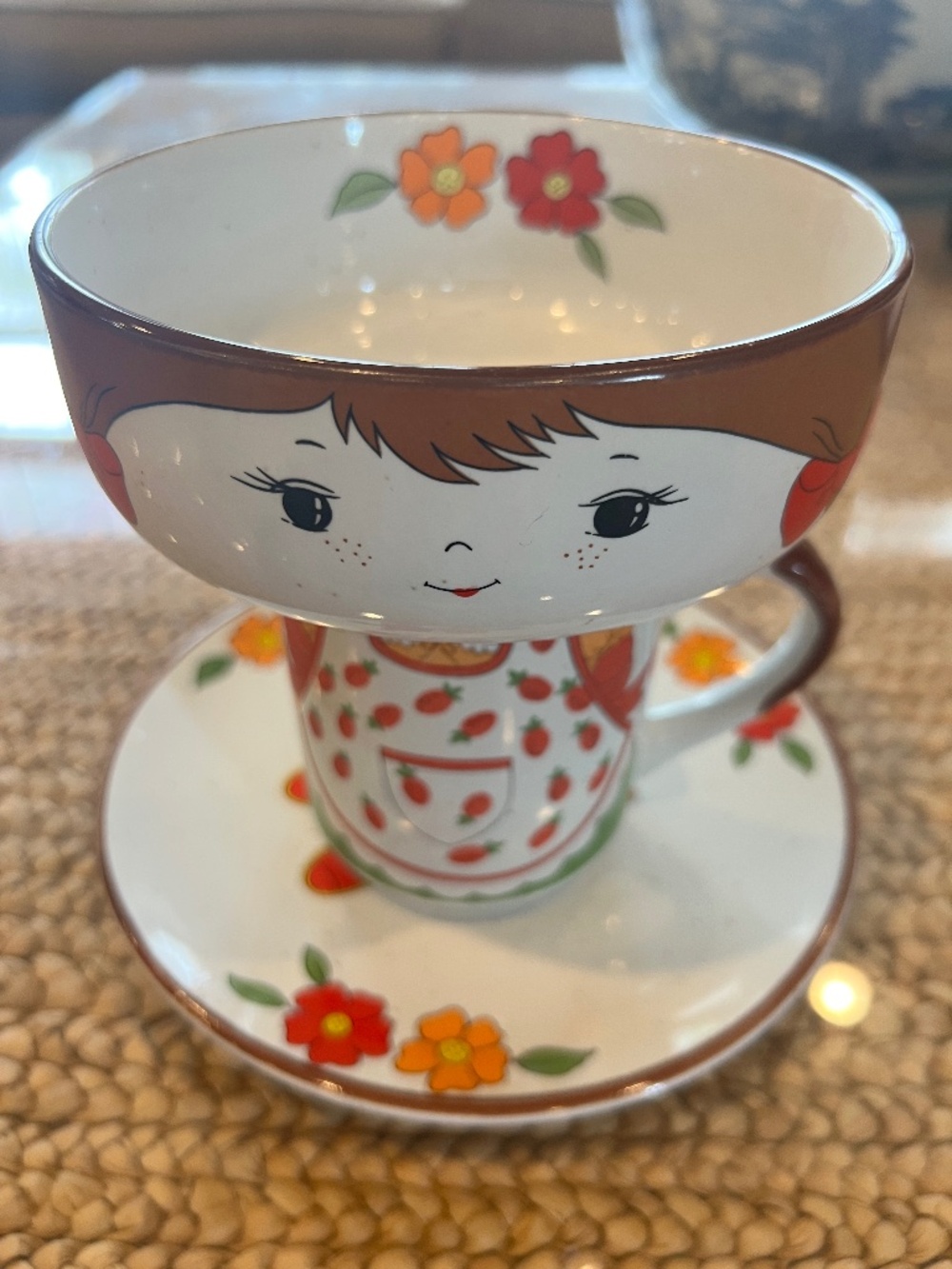 Rare Vintage Interpur 3 Pc Stackable Girl Plate Mug, Bowl